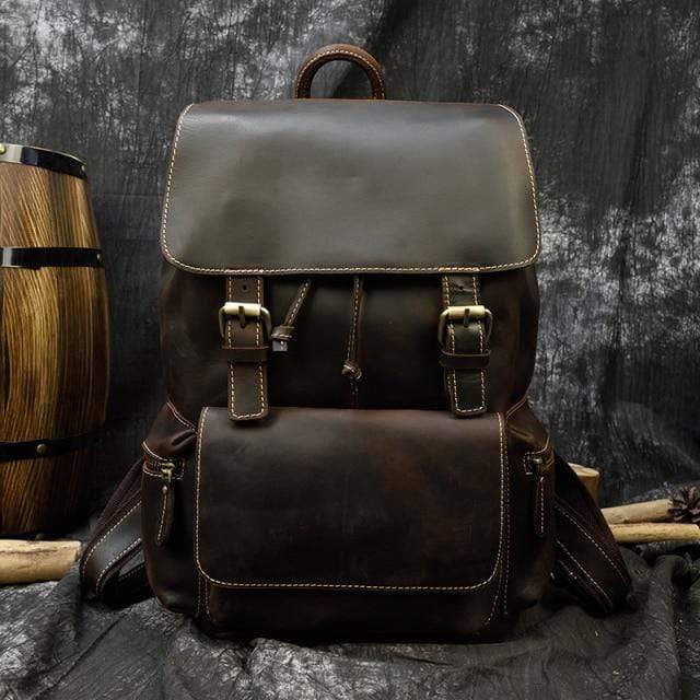 Nobl Travel Genuine Leather Camping Backpack – Vintage Outdoor Rucksack with Multi-Pocket Storage