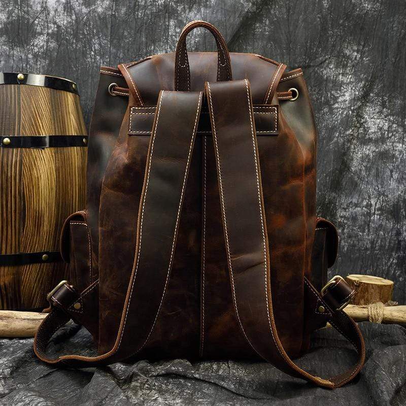 Nobl Travel Genuine Leather Camping Backpack – Vintage Outdoor Rucksack with Multi-Pocket Storage