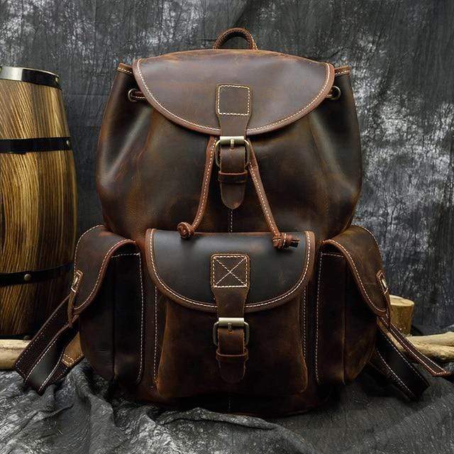 Nobl Travel Genuine Leather Camping Backpack – Vintage Outdoor Rucksack with Multi-Pocket Storage