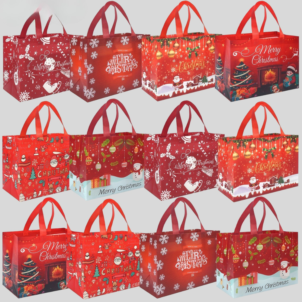 Nobl Travel Reusable Christmas Tote Bags Set with Large Gift Storage Design