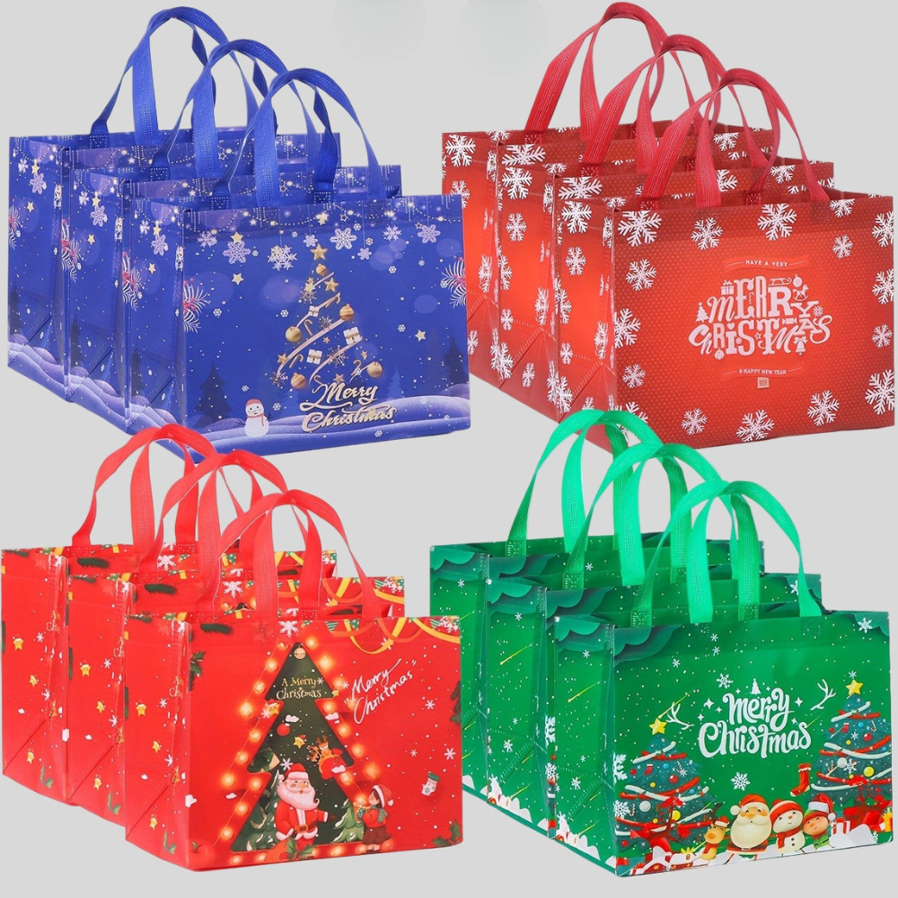 Nobl Travel Reusable Christmas Tote Bags Set with Large Gift Storage Design