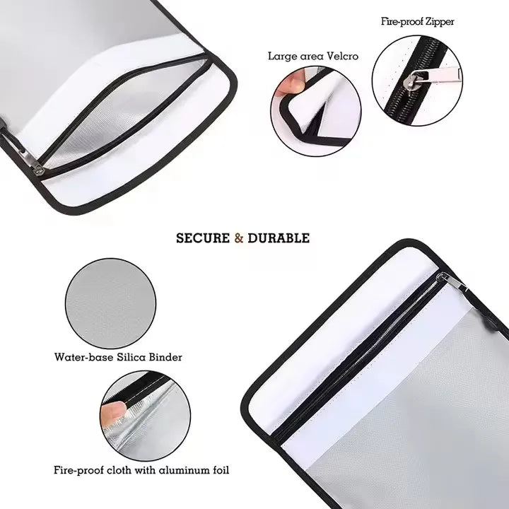 Nobl Travel Fireproof Document Bag with Waterproof Fiberglass A4 Storage Design