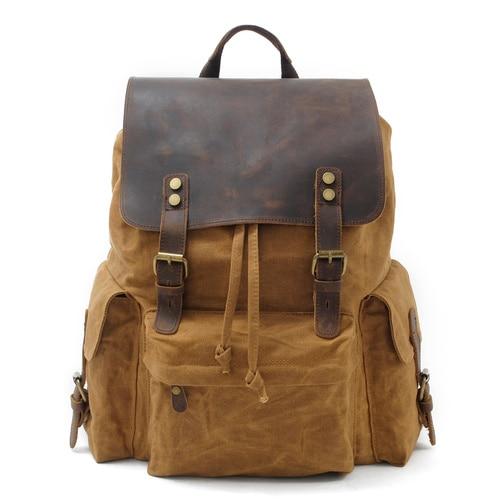 Nobl Travel Luxury Waterproof Canvas Leather Backpack – Large Capacity Unisex Vintage Travel Backpack