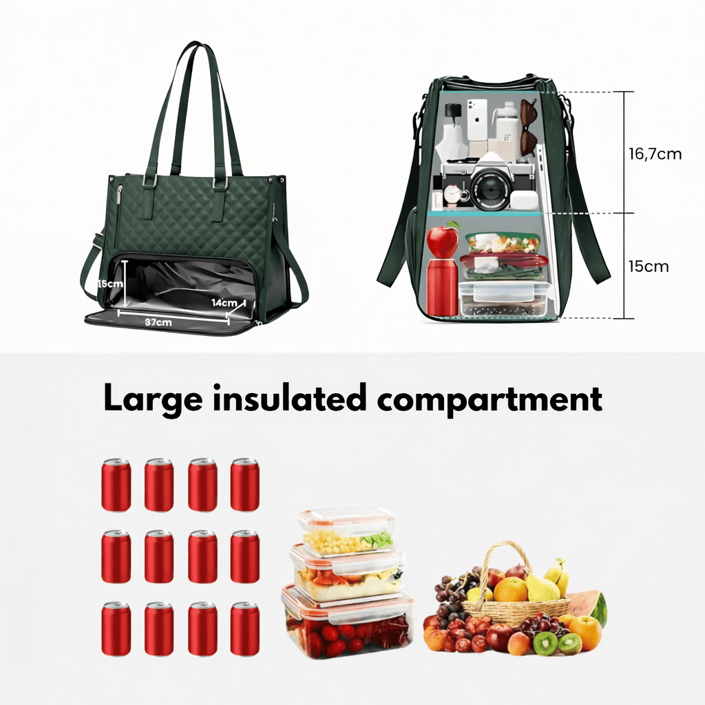 Nobl Travel Bagsball 2-in-1 Tote Bag with Insulated Lunch Compartment and Laptop Storage