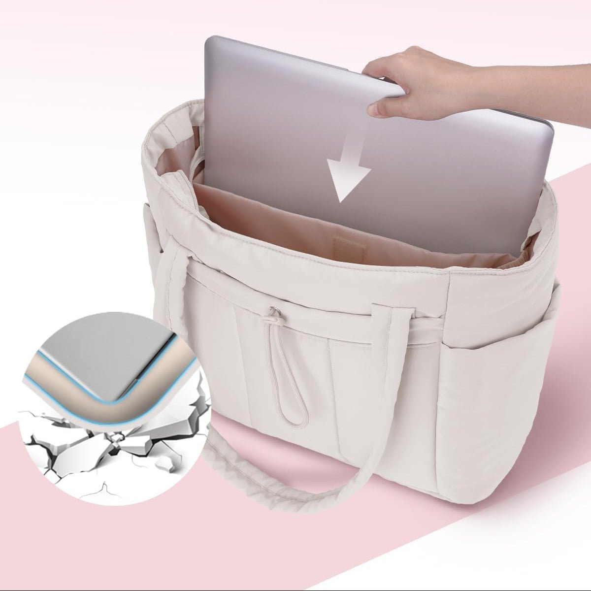 Nobl Travel Toteva Women’s Quilted Tote Bag with Laptop Sleeve and Trolley Strap