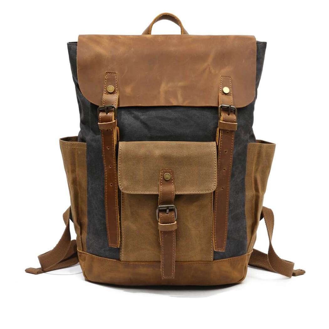 Nobl Travel Vintage Leather Canvas Backpack with Laptop Compartment and Water Resistant Design