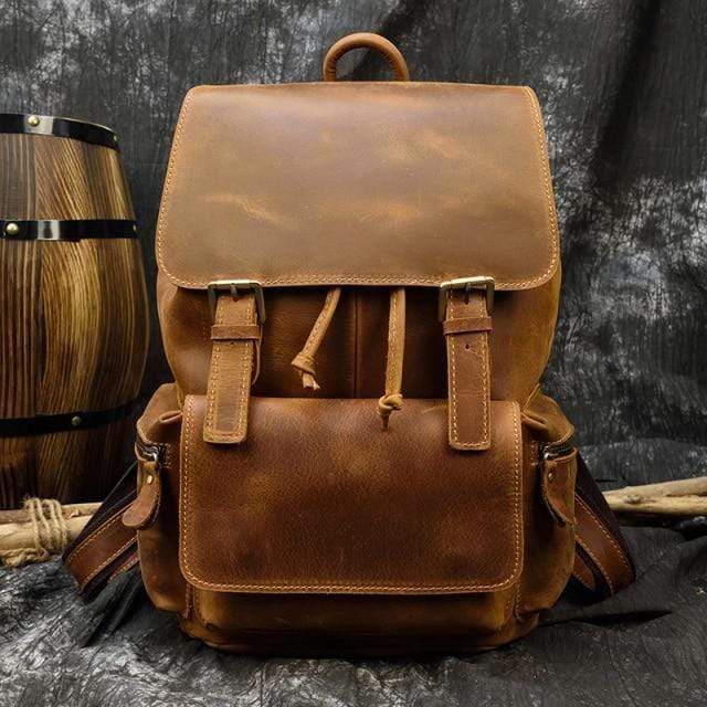 Nobl Travel Genuine Leather Camping Backpack – Vintage Outdoor Rucksack with Multi-Pocket Storage