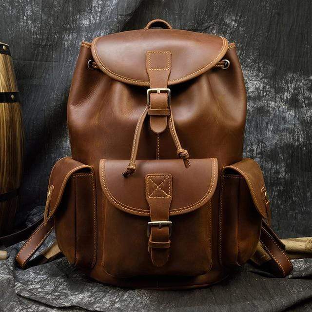 Nobl Travel Genuine Leather Camping Backpack – Vintage Outdoor Rucksack with Multi-Pocket Storage