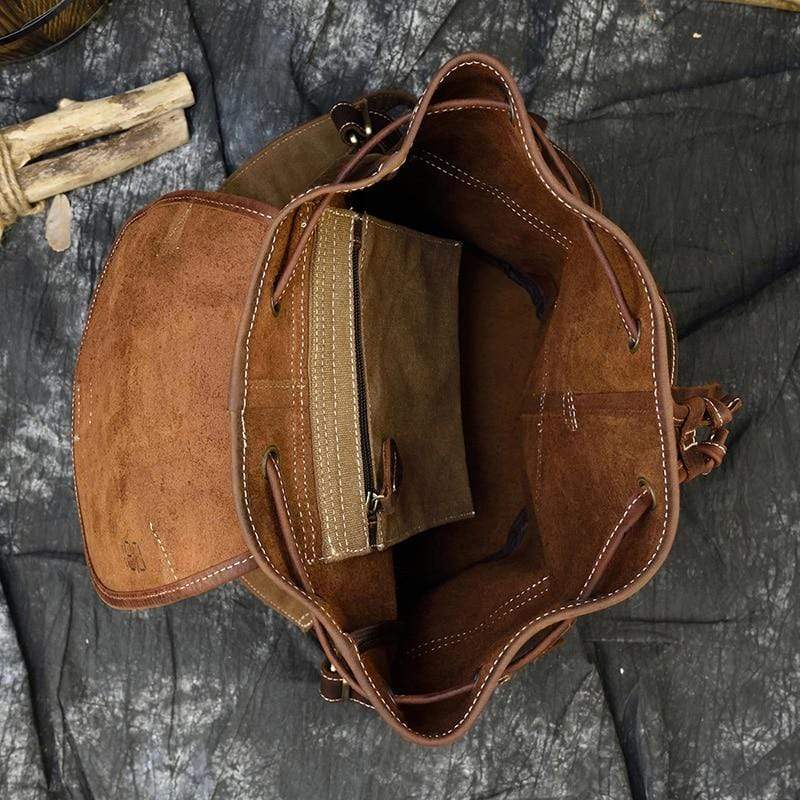 Nobl Travel Genuine Leather Camping Backpack – Vintage Outdoor Rucksack with Multi-Pocket Storage