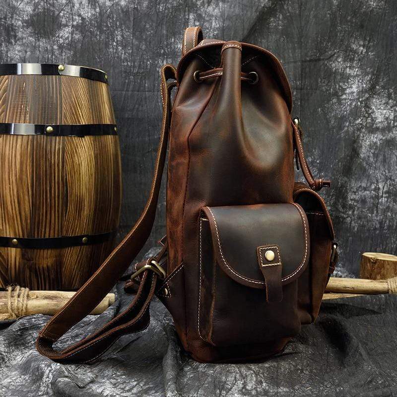 Nobl Travel Genuine Leather Camping Backpack – Vintage Outdoor Rucksack with Multi-Pocket Storage