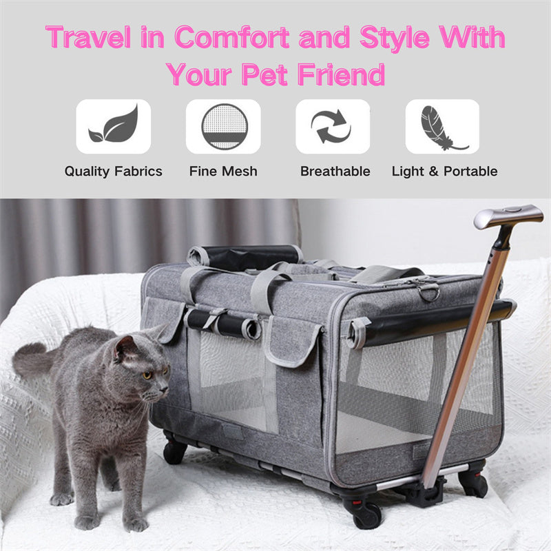 Nobl Travel Extra Large Cat Carrier with Wheels – 3-in-1 Foldable Pet Travel Backpack & Rolling Bag