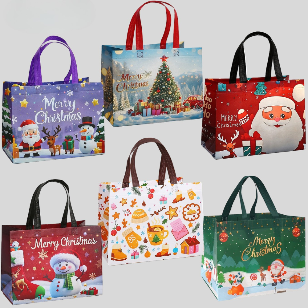 Nobl Travel Reusable Christmas Tote Bags Set with Large Gift Storage Design