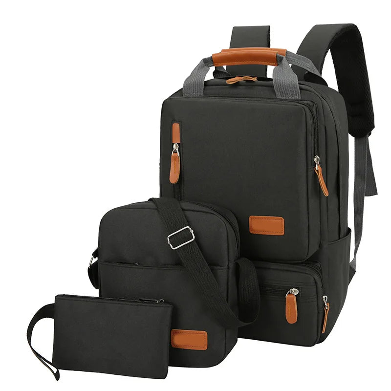 Nobl Travel Men’s 3 Piece Backpack Set with Waterproof Oxford Laptop Backpack and Shoulder Bag