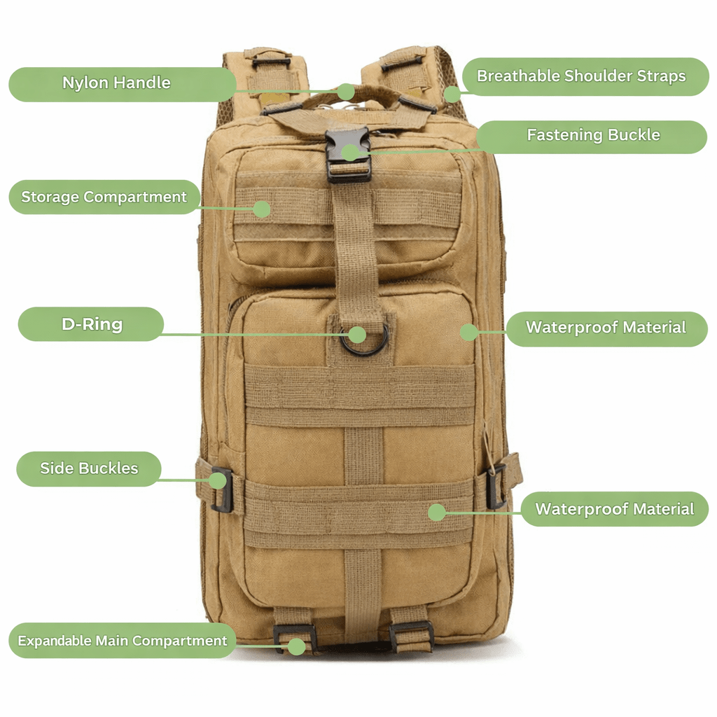 Nobl Travel 50L Tactical Backpack with Laptop Compartment and Water Resistant Nylon