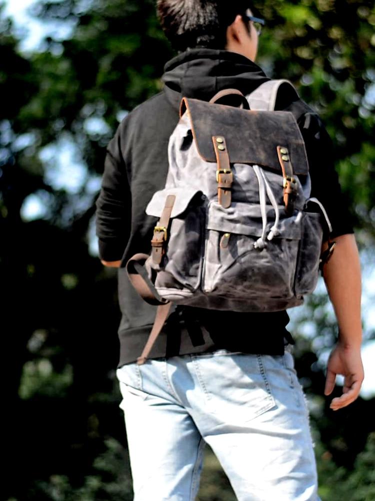 Nobl Travel Luxury Waterproof Canvas Leather Backpack – Large Capacity Unisex Vintage Travel Backpack
