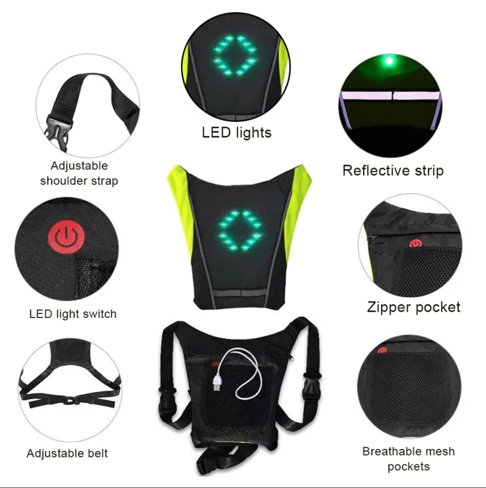 Nobl Travel Wireless Cycling Signal Light Vest – Waterproof LED Safety Backpack for Night Riding