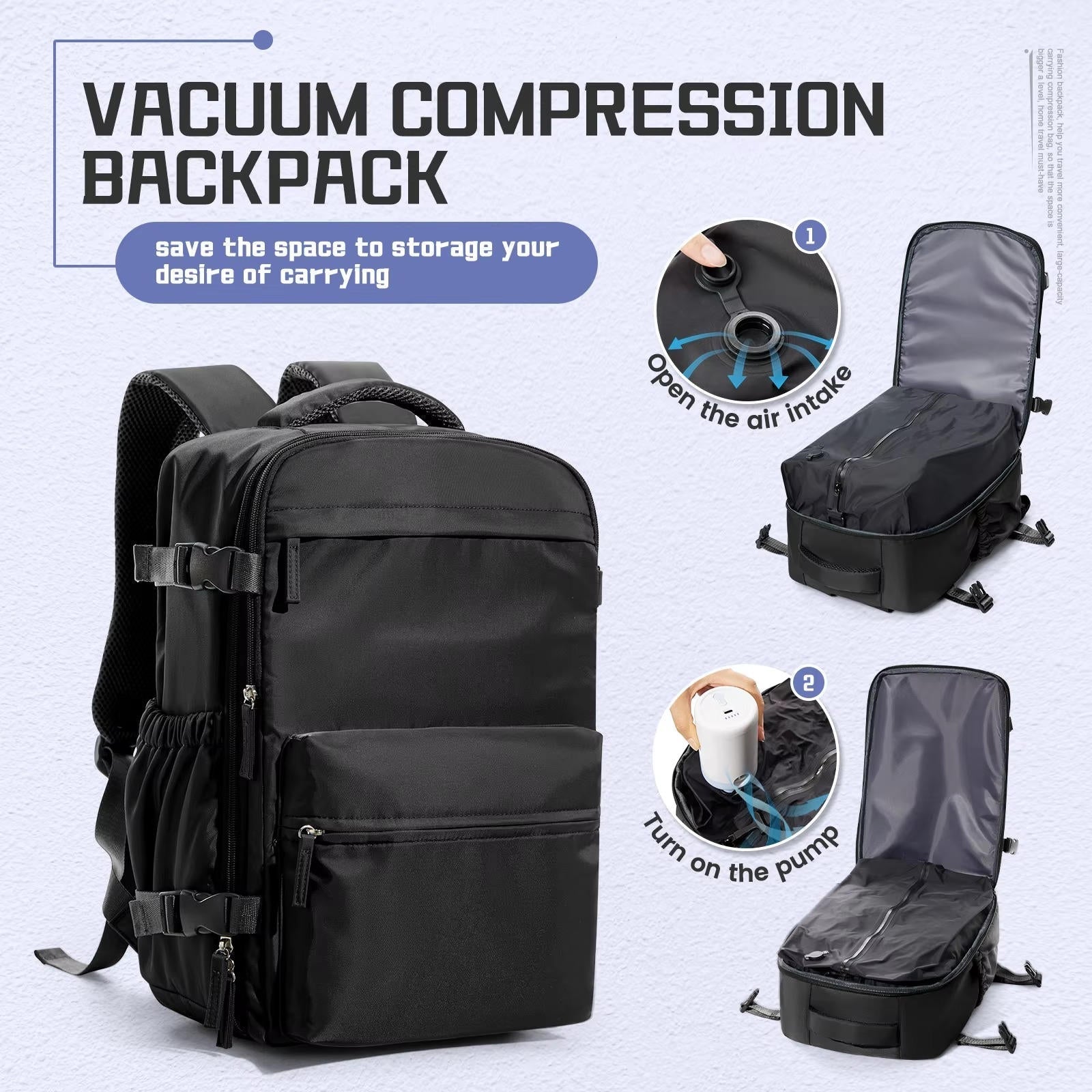 Nobl Travel 15.6 Inch Vacuum Compression Travel Backpack with Laptop Compartment and Electric Pump