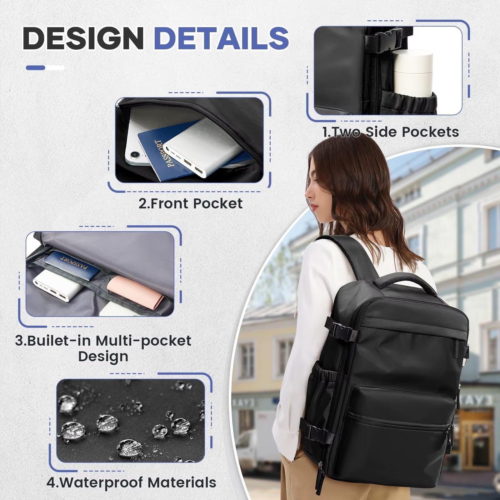 Nobl Travel 15.6 Inch Vacuum Compression Travel Backpack with Laptop Compartment and Electric Pump
