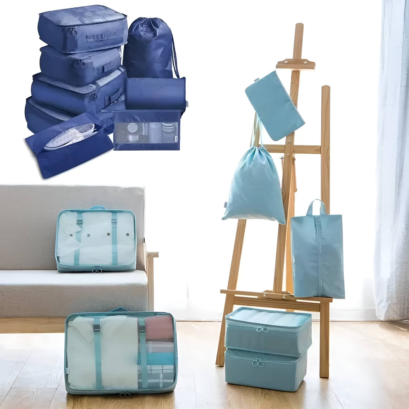 Nobl Travel 7 Piece Packing Cubes Set with Mesh Panels and Travel Organizer Bags