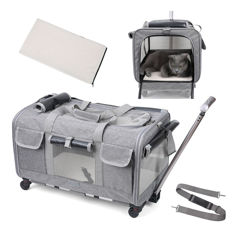 Nobl Travel Extra Large Cat Carrier with Wheels – 3-in-1 Foldable Pet Travel Backpack & Rolling Bag