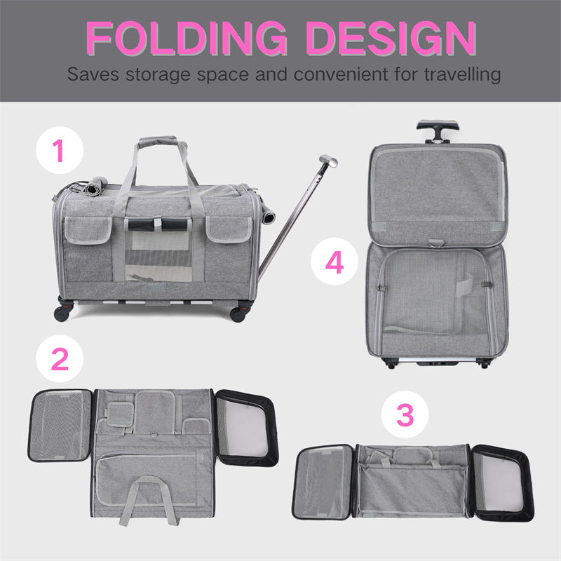 Nobl Travel Extra Large Cat Carrier with Wheels – 3-in-1 Foldable Pet Travel Backpack & Rolling Bag