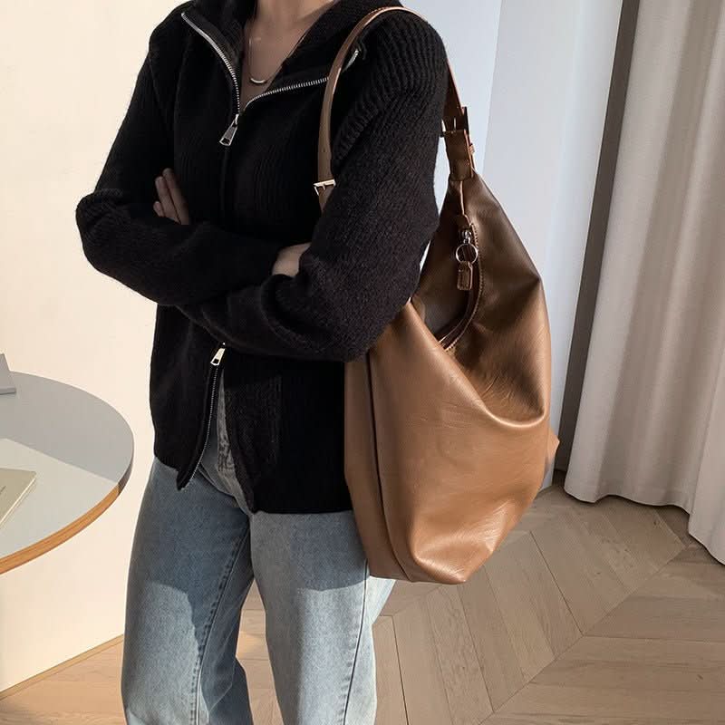 Nobl Travel Women’s PU Leather Dumpling Tote Bag with Zipper Pocket