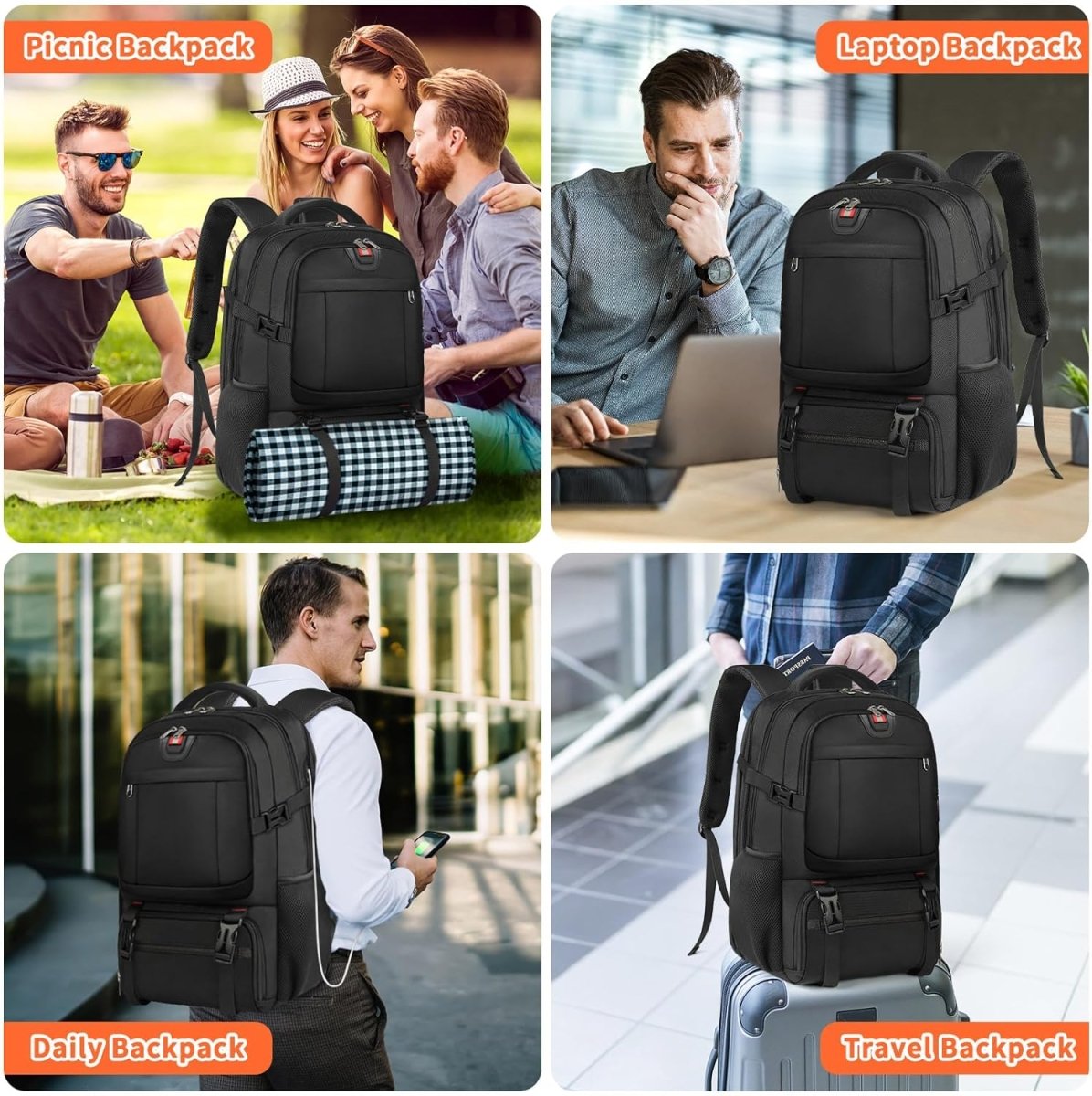 Nobl Travel 50L Laptop Backpack with Insulated Food Compartment and USB Port