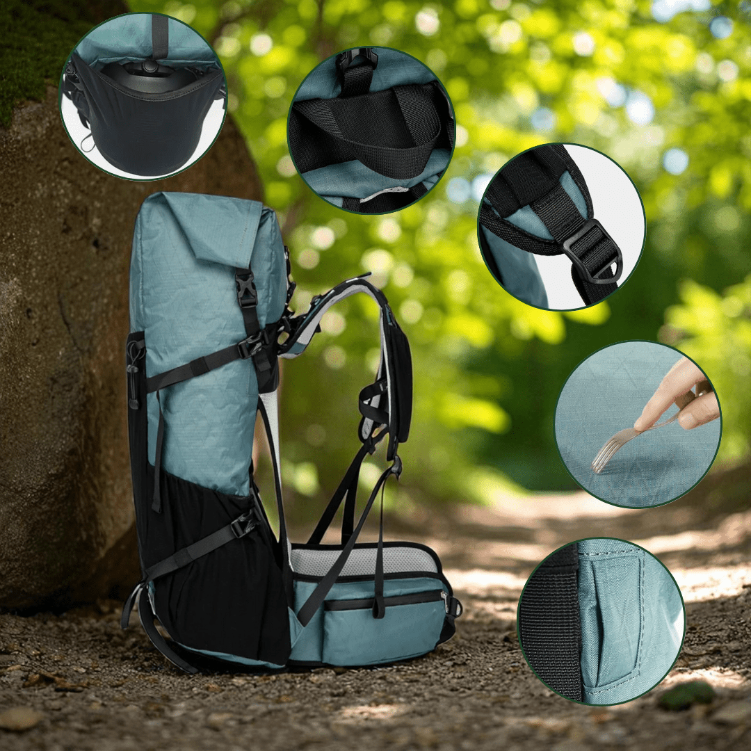 Nobl Travel Ultrea 50L Ultralight Hiking Backpack with Expandable Roll Top Design