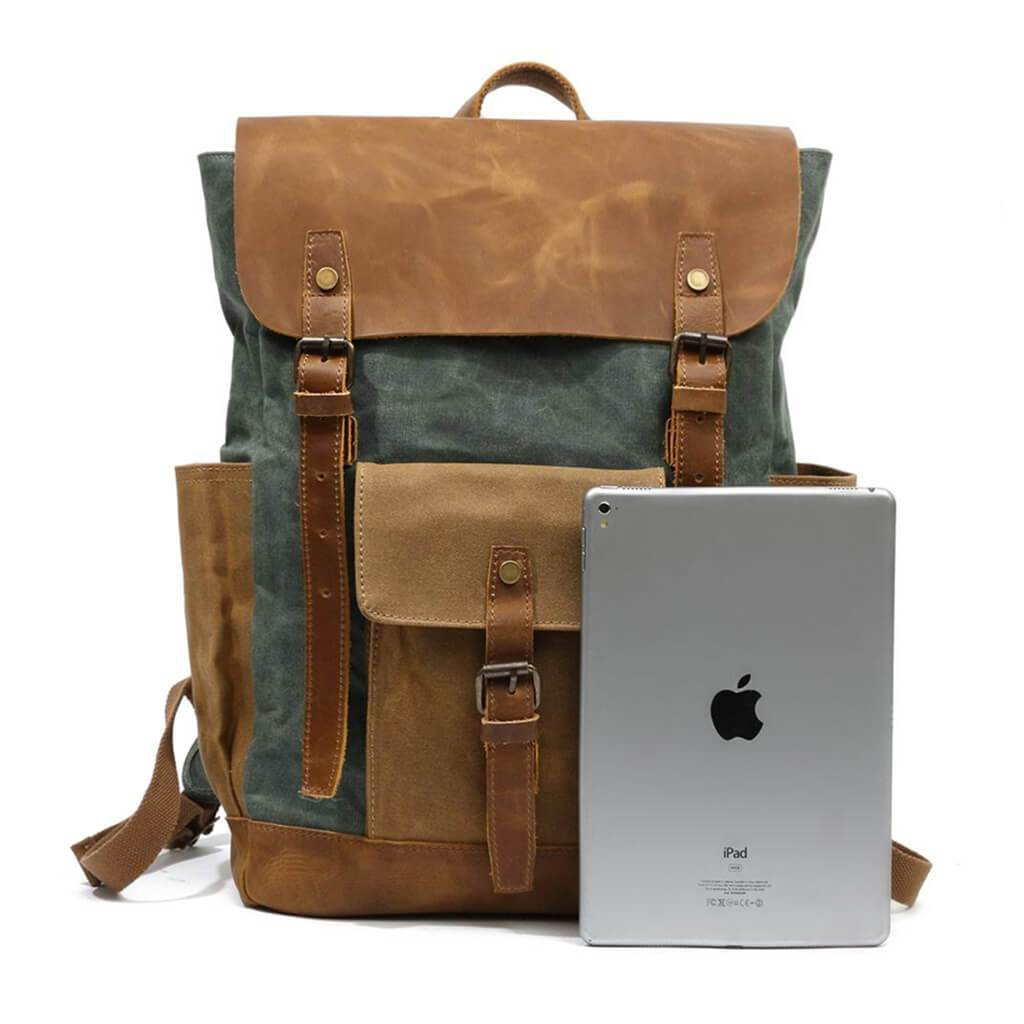 Nobl Travel Vintage Leather Canvas Backpack with Laptop Compartment and Water Resistant Design