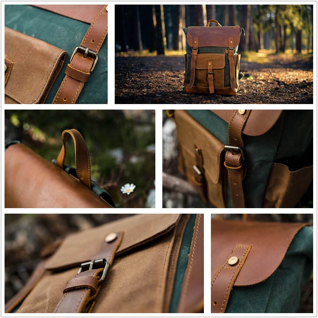 Nobl Travel Vintage Leather Canvas Backpack with Laptop Compartment and Water Resistant Design