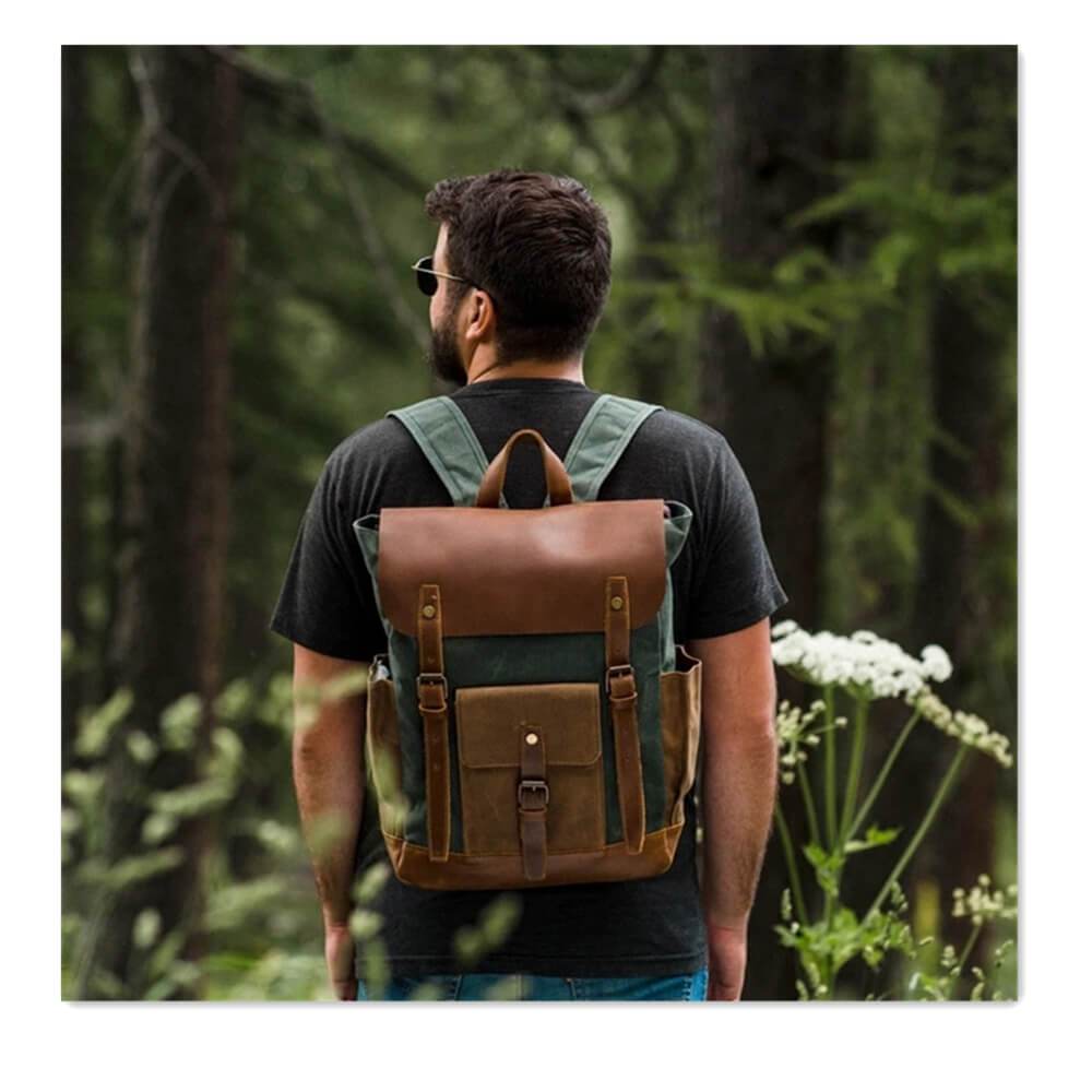 Nobl Travel Vintage Leather Canvas Backpack with Laptop Compartment and Water Resistant Design