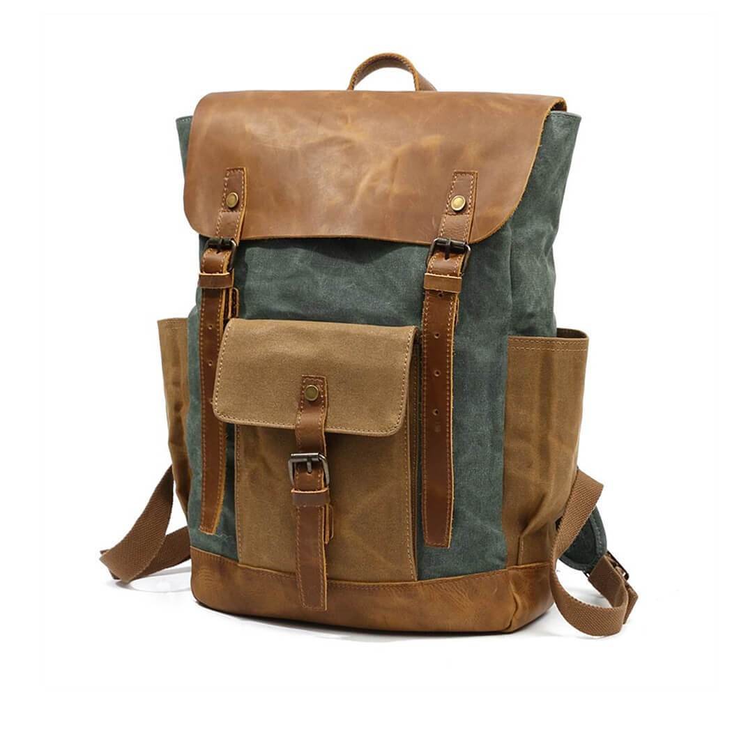 Nobl Travel Vintage Leather Canvas Backpack with Laptop Compartment and Water Resistant Design