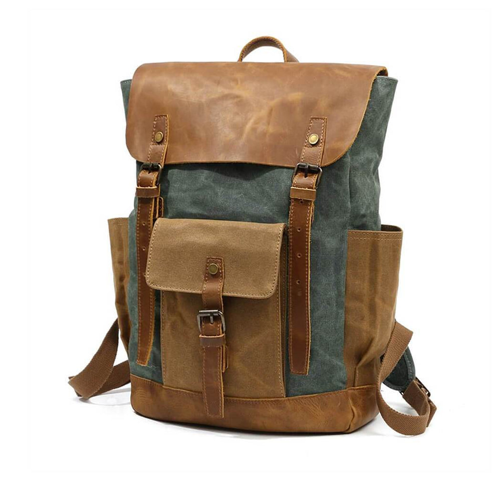 Nobl Travel Vintage Leather Canvas Backpack with Laptop Compartment and Water Resistant Design