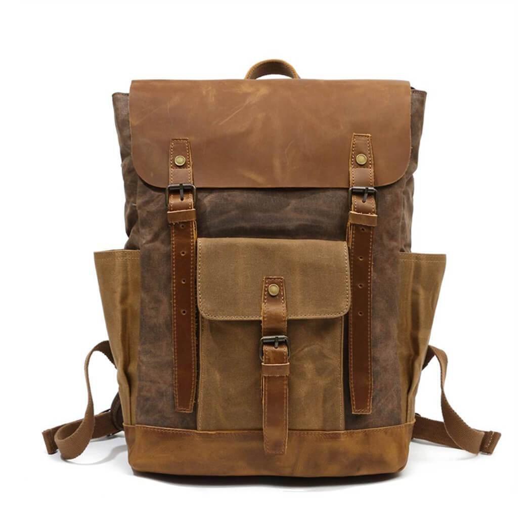 Nobl Travel Vintage Leather Canvas Backpack with Laptop Compartment and Water Resistant Design