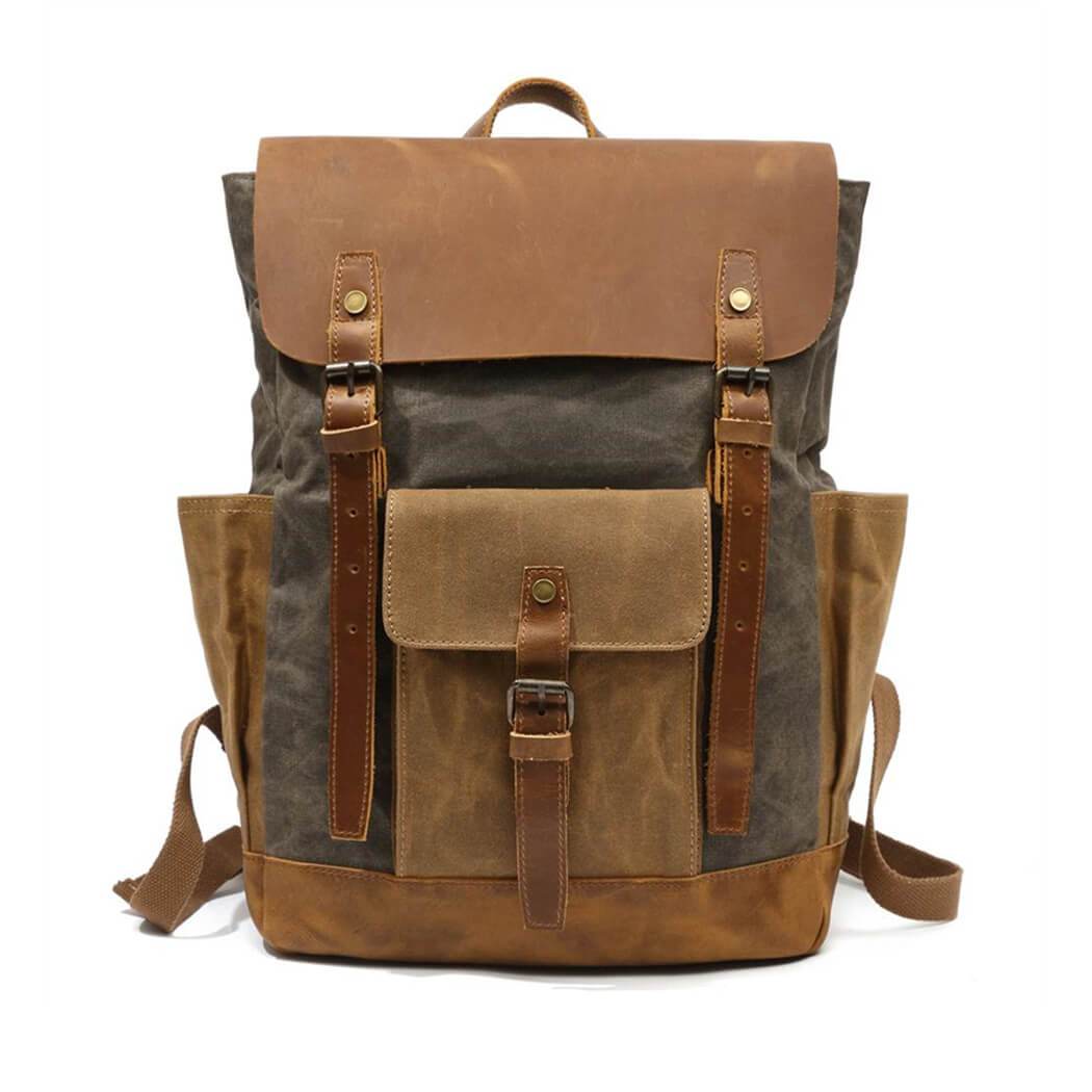 Nobl Travel Vintage Leather Canvas Backpack with Laptop Compartment and Water Resistant Design