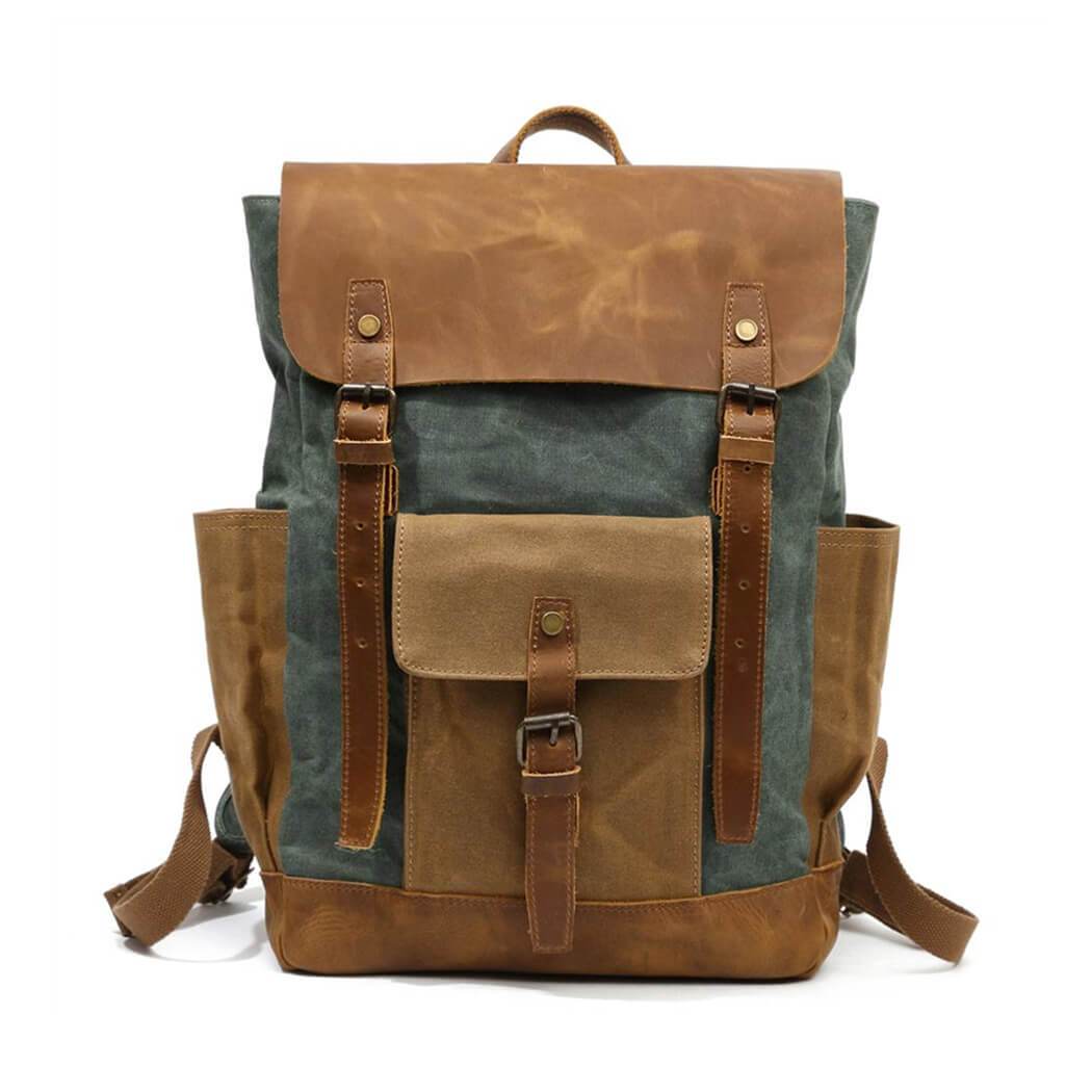 Nobl Travel Vintage Leather Canvas Backpack with Laptop Compartment and Water Resistant Design