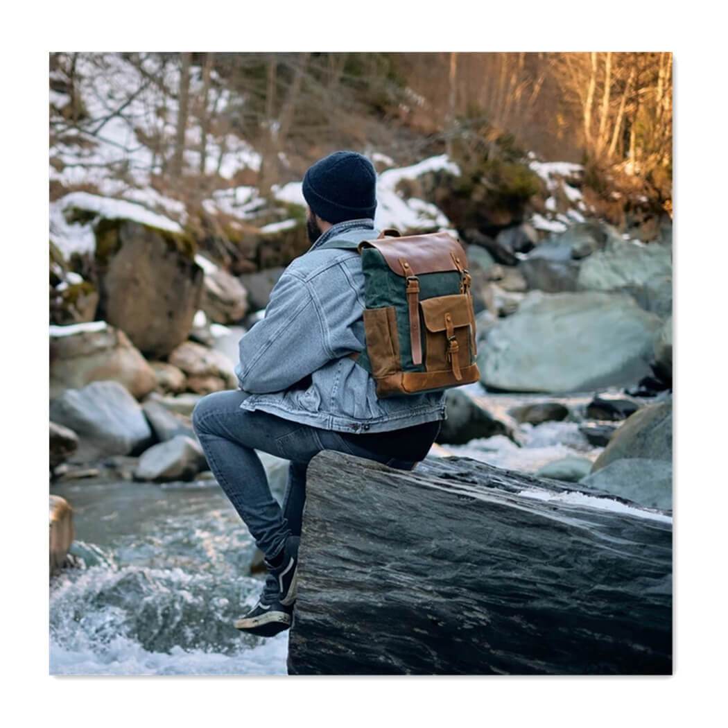 Nobl Travel Vintage Leather Canvas Backpack with Laptop Compartment and Water Resistant Design
